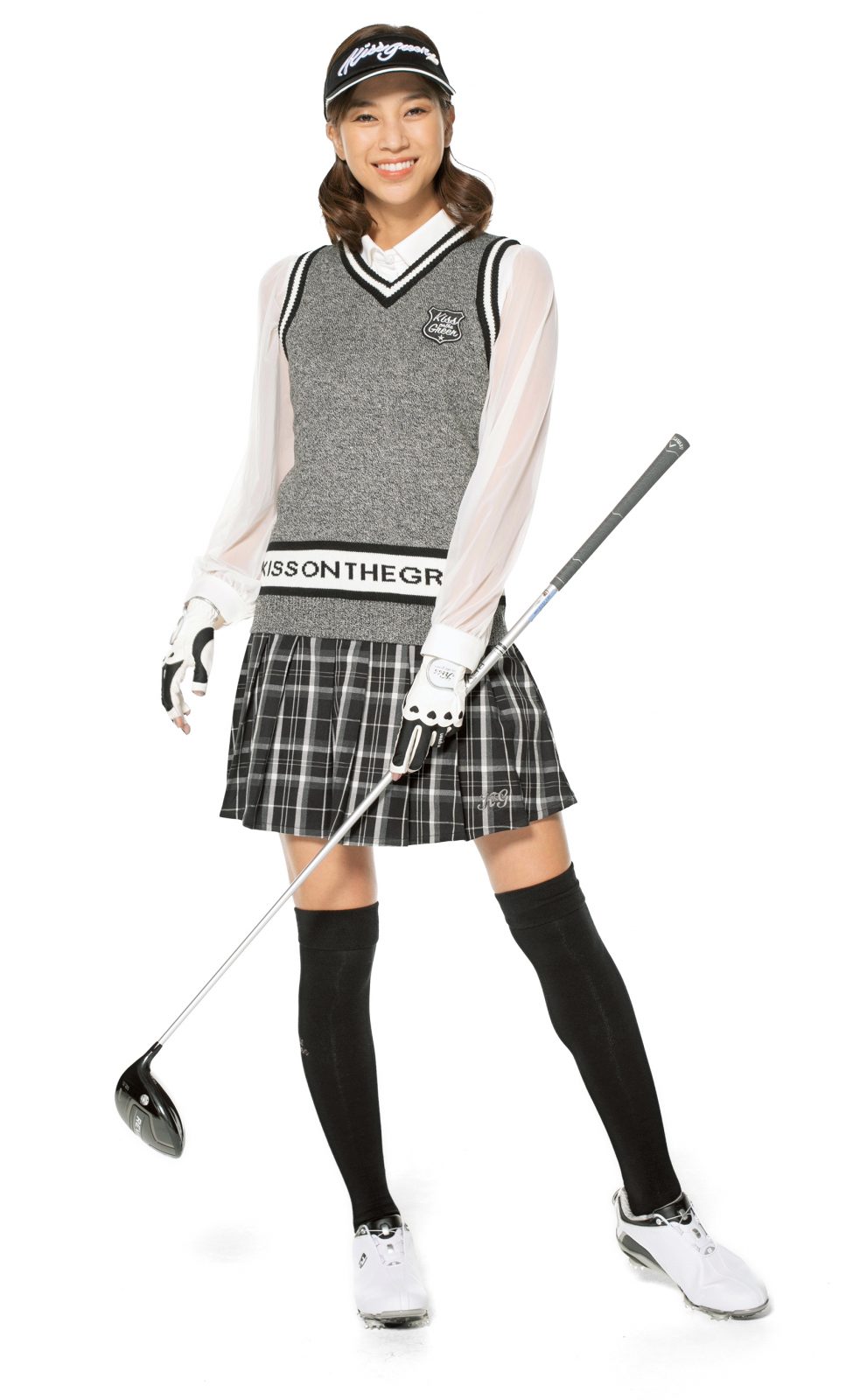 KISS ON THE GREEN キスオンザグリーン ゴルフセットアップ ロゴプリント長袖シャツ＆スカート上下セット / ゴルフウェア